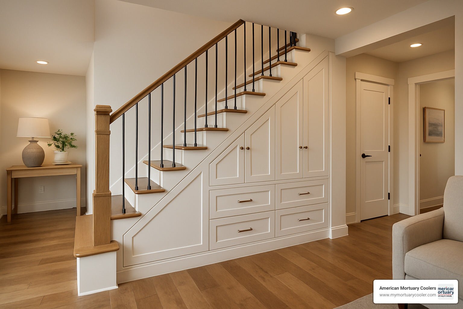 Hidden Treasures Beneath Your Steps – Cabinet Stair Storage Solutions - American Mortuary Coolers & Equipments Hidden Treasures Beneath Your Steps – Cabinet Stair Storage Solutions - American Mortuary Coolers & Equipments